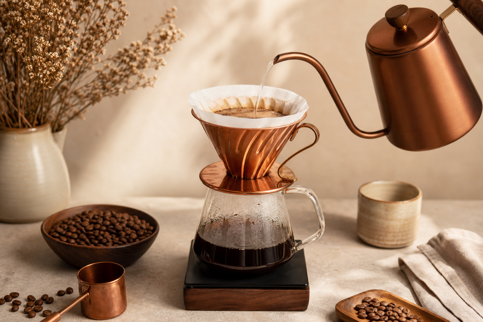 Pour-over coffee brewing setup