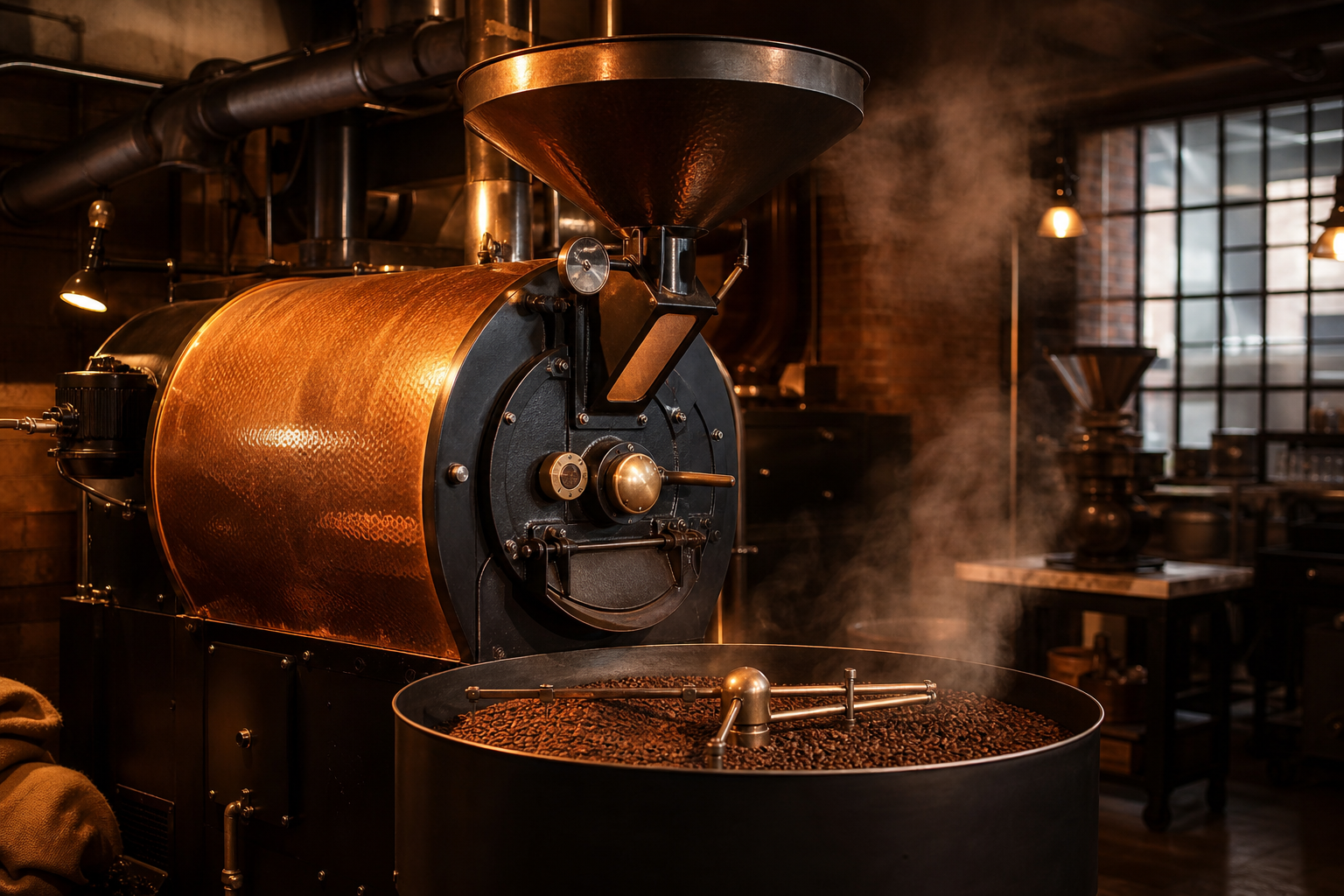 Coffee drum roaster in the Carmel Roast roastery